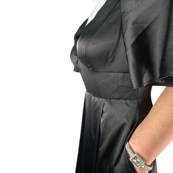 Galina Signature Charmeuse V-Neck Flutter Sleeve A Line Dress Black Size 6 - Picture 4 of 11